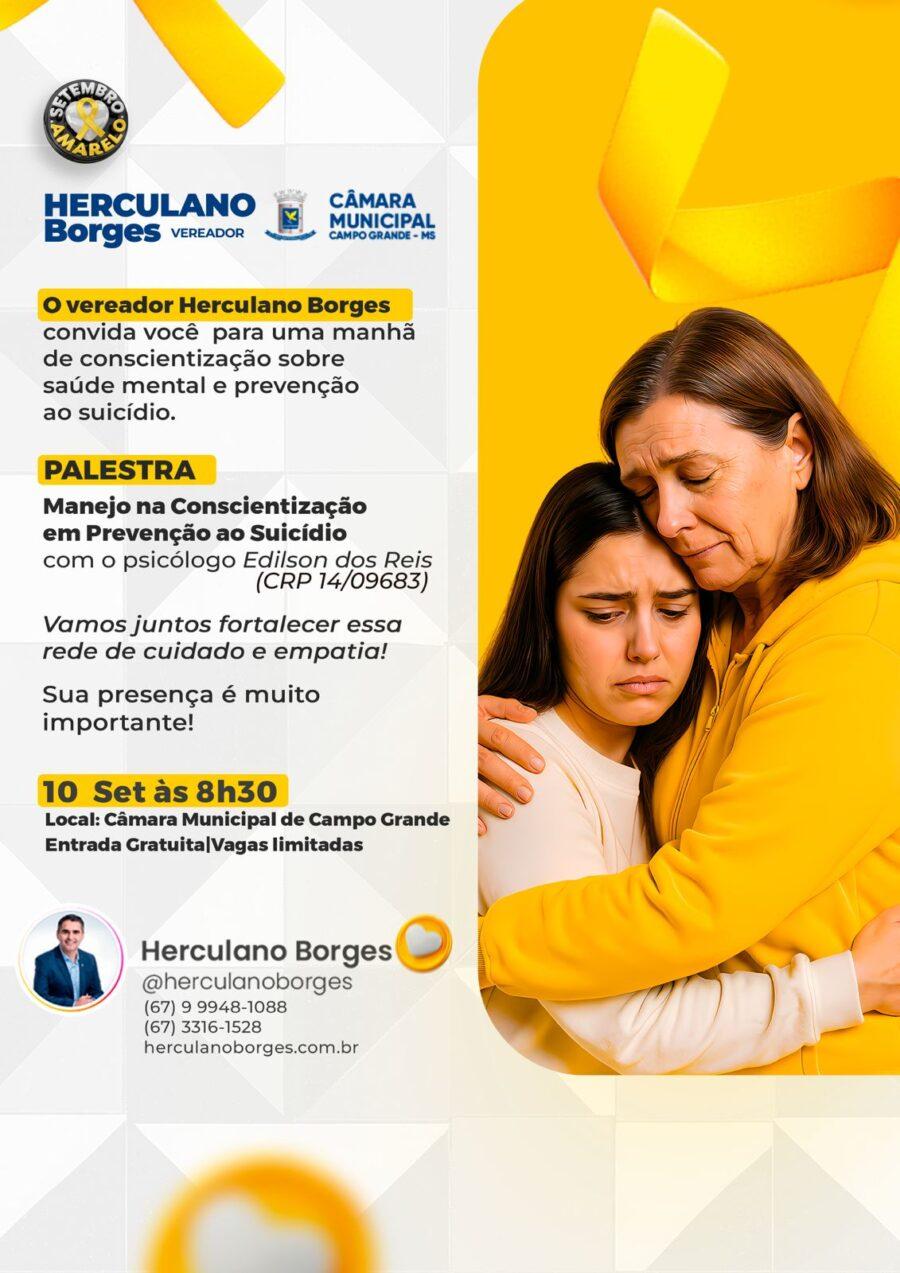 Vereador Herculano Borges promove palestra gratuita sobre prevenção ao suicídio