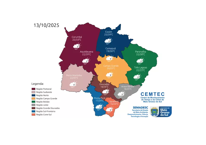 Frente fria traz instabilidade, mas calor persiste em MS no início da semana