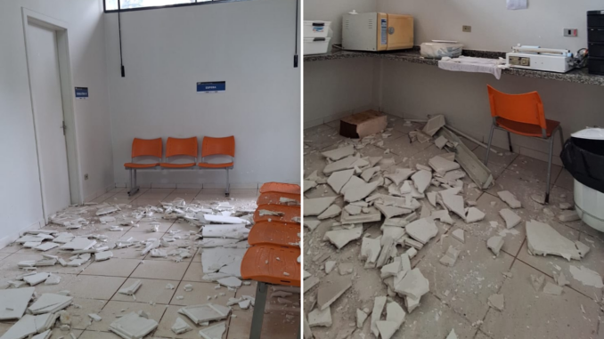 Situação da UBS após queda de placas de gesso do teto. Foto: Fale Agora