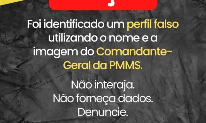 Perfil de Comandante Geral da PM em Mato Grosso do Sul denuncia a atuação de um perfil falso no Instagram